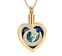 Collar de ceniza de cristal con forma de corazón para mujer, luna, estrella, urna, medallón, colgante de ceniza, keepsake conmemorativo, joyería de cremación