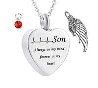 Collar de Cenizas conmemorativas, Cadenas de Collar de Acero Inoxidable con Hijo Grabador Siempre en mi Mente para Siempre en el Collar de mi corazón para Mujeres y Hombres
