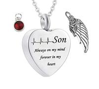 Collar de Cenizas conmemorativas, Cadenas de Collar de Acero Inoxidable con Hijo Grabador Siempre en mi Mente para Siempre en el Collar de mi corazón para Mujeres y Hombres