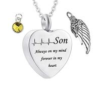 Collar de Cenizas conmemorativas, Cadenas de Collar de Acero Inoxidable con Hijo Grabador Siempre en mi Mente para Siempre en el Collar de mi corazón para Mujeres y Hombres