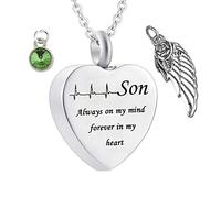 Collar de Cenizas conmemorativas, Cadenas de Collar de Acero Inoxidable con Hijo Grabador Siempre en mi Mente para Siempre en el Collar de mi corazón para Mujeres y Hombres