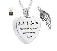 Collar de Cenizas conmemorativas, Cadenas de Collar de Acero Inoxidable con Hijo Grabador Siempre en mi Mente para Siempre en el Collar de mi corazón para Mujeres y Hombres