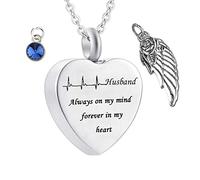 Collar de Cenizas conmemorativas, Collar de Piedra de Nacimiento para Hombres con Collar de ala de la Piedra de Nacimiento del electrocardiograma del corazón para Mujeres y Hombres