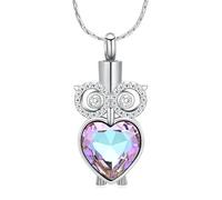 Collar de cenizas de urna de búho de cristal para mujer, recuerdo de ser querido, joyería conmemorativa de cenizas