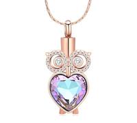 Collar de cenizas de urna de búho de cristal para mujer, recuerdo de ser querido, joyería conmemorativa de cenizas
