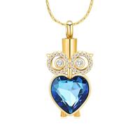 Collar de cenizas de urna de búho de cristal para mujer, recuerdo de ser querido, joyería conmemorativa de cenizas