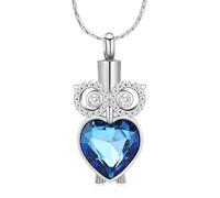 Collar de cenizas de urna de búho de cristal para mujer, recuerdo de ser querido, joyería conmemorativa de cenizas