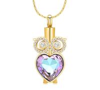 Collar de cenizas de urna de búho de cristal para mujer, recuerdo de ser querido, joyería conmemorativa de cenizas