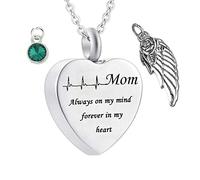 Collar de Cenizas para Hombres, Collar de Acero Inoxidable con una Madre Grabador Siempre en mi Mente para Siempre en mi corazón Collar para Mujeres y Hombres