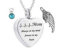 Collar de Cenizas para Hombres, Collar de Acero Inoxidable con una Madre Grabador Siempre en mi Mente para Siempre en mi corazón Collar para Mujeres y Hombres