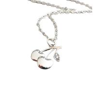 Collar de cerezas en plata de ley 925. Charm de fruta. Colgante de comida pequeña. Regalo de repostero. Joyería sencilla, delicada y delicada para el día a día | Con cadena de 45 cm | Chapado en