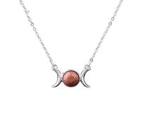 Collar de Clavícula En Forma de Media Luna para Mujeres y Niñas|Colgante de Sol y Luna de Cristal Natural con Cadena de Plata,Amuleto de Cuentas de Piedras Preciosas para Hombres,Color Arena Marrón