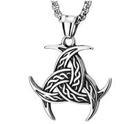 Collar de Colgante de Acero Inoxidable Para Hombres y Mujeres Con Triple Cuerno de Odín Vikingo Nórdico, Amuleto Estaño