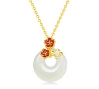 Collar de Colgante de Plata esterlina Collar de Hebilla Blanca Paz Collar de Flores Lucky Simples Regalos de para Mujeres Aniversario de cumpleaños para Mujeres Mom Birthday 15.7-17.7