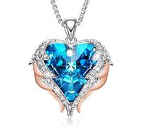 Collar de Color Plateado para Mujer Decorado con Cristales de Collar con alas de Ángel Colgante de corazón Regalo de San Valentín