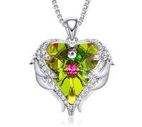 Collar de Color Plateado para Mujer Decorado con Cristales de Collar con alas de Ángel Colgante de corazón Regalo de San Valentín