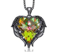 Collar de Color Plateado para Mujer Decorado con Cristales de Collar con alas de Ángel Colgante de corazón Regalo de San Valentín