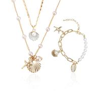 Collar De Concha y Pulsera Ajustable - Joyería Boho Colgante Para Vacaciones En La Playa