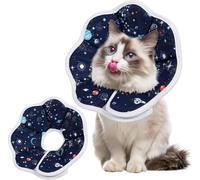 Collar de cono suave para gato, collar de recuperación ajustable impermeable con diseño de planeta espacial, deja de lamer mordeduras y arañazos después de la cirugía, cono protector de cuello de gato