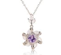 Collar de copo de nieve morado para mujer, pétalo de flor morada, circonita, colgante de piedras preciosas de cristal de oro blanco de 18 quilates