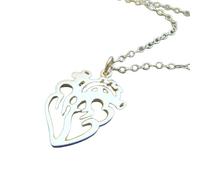 Collar de corazón anatómico de plata de ley 925 con dije anatómico cardíaco, colgante recortado, regalo médico, enfermera, joyería de ciencia corporal | Con cadena de 45 cm | Chapado en plata |