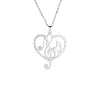 Collar de corazón de nota musical, collar de corazón de clave de bajo agudo, collar de nota musical de acero inoxidable para mujer, collar con colgante de corazón de amor, regalos de joyería para
