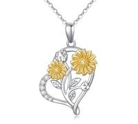 Collar de corazón de oro real de 9 quilates/375 con diamantes naturales para mujeres, colgante de corazón de girasol de oro blanco / amarillo | Eres mi sol, regalos de aniversario de cumpleaños para