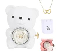 Collar de corazón grabado con caja de regalo de oso de rosa real, regalo de oso de abrazo de rosa preservado para mujeres con collar de corazón, oso de rosa con caja y collar para esposa, mamá, abuela