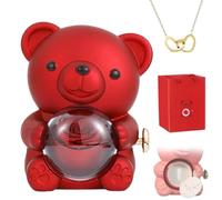Collar de corazón grabado con caja de regalo de oso de rosa real, regalo de oso de abrazo de rosa preservado para mujeres con collar de corazón, oso de rosa con caja y collar para esposa, mamá, abuela