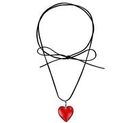 Collar de Corazón Grueso y Esponjoso para Niñas Collar con Colgante de Corazón Collar de Corazón de Terciopelo Negro Ajustable Regalo de Joyería para Niñas Adolescentes (Rojo)