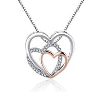 Collar de corazón Love in Heart 5A Cubic Zirconia Love Heart Colgante 18k Joyas chapadas en oro para mujeres-Silver-One size