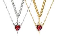 Collar de corazón y espada, collar de corazón y espada, collar de pareja, collar con colgante de corazón y espada, collar a juego con Estás en mi corazón, regalos de joyería para parejas (2Pcs)