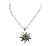 Collar de cordón con pedrería Edelweiss - Collar tradizional para señoras con piedra de cristal, Collar Dirndl con cinta de cordón para blusa tradicional, Joyas para Oktoberfest (blanco)