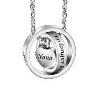 Collar de cremacin de Xiuda Collar Urna para cenizas Cotilete tallado Heart ya no a mi lado para siempre en mi corazn para Nana