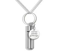 Collar de cremación Never Never Give Up, anima a amigos y familiares con collares, 2.5cm, Acero inoxidable, No es una piedra preciosa