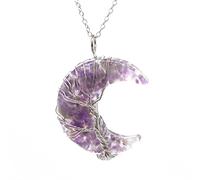 Collar De Cristal Árbol De La Vida Alambre Envuelto Media Luna Piedra Resina Cuarzo Colgante Collar De Cadena,Amatista,50cm