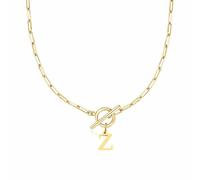 Collar de cristal colgante plano de palanca Capital A Z Inicial Necklace para mujeres Hiphop Gold Alphabet Pendant Necklaces Thick Chain OT Buckle Necklace Colgante para gafas, Acero inoxidable, Sin