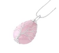 Collar De Cristal Con Forma De Lágrima Del Árbol De La Vida Para Mujeres Y Hombres, Hecho A Mano, Con Envoltura De Alambre, Amuleto Natural, Colgante De Piedra, Energía Reiki, Curación De Chakra