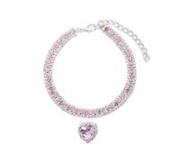 Collar de cristal de lujo con colgante de amor, collar ajustable para perro pequeño, gato, collar de diamantes de imitación, accesorios para mascotas (rosa, cuello L de 30 a 39 cm)