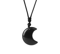 Collar De Cristal De Luna Creciente Piedra Natural Colgante De Obsidiana Negra Collar De Envoltura De Cuerda Negra Para Hombres Y Mujeres Uso Diario O Joyería De Boda De Fiesta,Como Se Muestra,Un ta