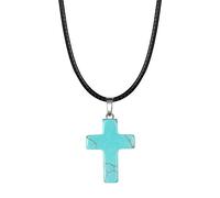 Collar de Cristal Turquesa Natural con Cruz de Piedras Preciosas Y Cordón de Cuero Negro,Colgante,Collar de Cristal Curativo Reiki,Joyería de Chakras,Regalo Para Mujeres Y Hombres