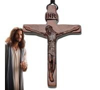 Collar de crucifijo de madera para hombre | Collar con colgante vintage | Cruz de Jesús católica cristiana de sándalo, bisutería para niñas, madera natural, longitud ajustable regalo para hombre