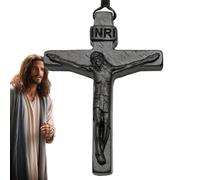 Collar de crucifijo de madera para hombre | Collar de gota con vintage | Sándalo Cristiano-Católico Jesús Cross, Joyería de Para Niñas, Madera Natural, Regalo De Longitud Ajustable Para