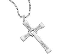Collar de cruz de acero inoxidable para mujeres y hombres, cadena larga, collares para hombre con diamantes pequeños (plata) Fast and The Furious Dominic Vin Diesel plata crucifijo acero inoxidable