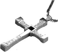 Collar de cruz de acero inoxidable para mujeres y hombres con cadena larga, collares de plata para hombre con pequeños diamantes (plata) Fast and The Furious Dominic Vin Diesel cadena bizantina de