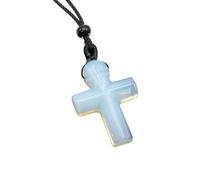 Collar De Cruz De Cristal Curativo para Mujeres Y Hombres, Cadena con Colgante De Ángel De La Guarda con Piedras Preciosas Naturales Tejidas A Mano, Cadena Ajustable De Reiki, Joyería De Fe, Regal