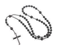 Collar de cruz de obsidiana negra de 25.6 pulgadas, rosario de curación espiritual para hombres y mujeres, talla única, Cristal, No es una piedra preciosa