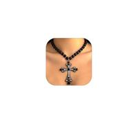 Collar de cruz gótica para mujer, collar con cuentas de perlas grandes, gargantilla de cristal brillante, joyería gruesa punk, Big, Metal Zirconia cúbica Cristal, Cristal