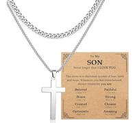 Collar de cruz para adolescentes, niños y hombres, collar de cadena cubana en capas de acero inoxidable, regalos religiosos cristianos para niños y hombres, San Valentín, Pascua, bautizo, comunión