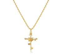 Collar de cruz para mujer, chapado en oro de 14 quilates, collar de flores de nacimiento, colgante de cruz, joyería de cumpleaños para niñas, 12 meses, 19.5 pulgadas, loto, Chapado en oro, No es una